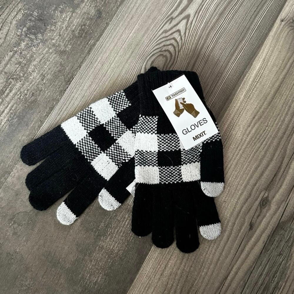 mixit touch tech gingham gloves black white